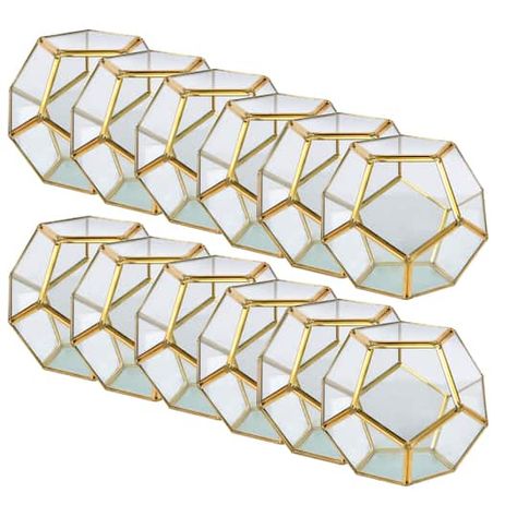 Buy in Bulk - 12 Pack: 5.5" Gold Octagon Glass Terrarium By Ashland™ | Michaels Hanging Glass Planters, 50th Wedding Anniversary Decorations, 25th Wedding Anniversary Party, Lighted Centerpieces, Geometric Planter, Terrarium Containers, Geometric Terrarium, Glass Planter, Glass Terrarium