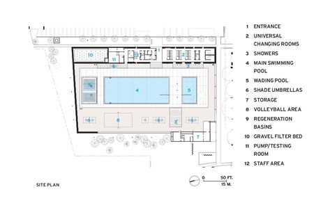 Borden Park Natural Swimming Pool by gh3 architecture | 2019-08-01 | Architectural Record Swimming Pool Changing Room Ideas, Pool Architecture Plan, Swimming Pool Plan Architecture, Aquatic Center Architecture, Swimming Pool Designs Architecture, Indoor Pool Floor Plans, Swimming Pool Floor Plan, Swimming Pool Layout, Swimming Pool Dimensions