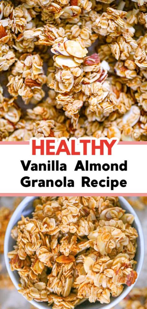 Best Vanilla Almond Granola Vanilla Almond Granola Recipe, Vanilla Granola Recipe, Almond Granola Recipe, Vanilla Almond Granola, Overnight Oats Recipe Easy, Vanilla Granola, Cookie Dough Filling, Easy Homemade Granola, Granola Recipe Healthy