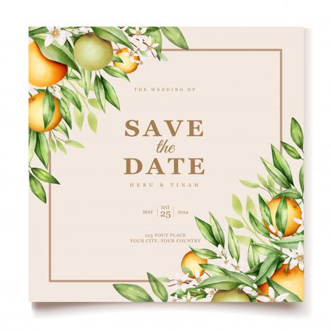 Gold Wedding Stationery, Soft Pink Wedding, Watercolor Orange, Fruit Wedding, Wedding Watercolor, Floral Wedding Invitation Card, Navy Wedding Invitations, Wedding Invitation Card Template, Invitation Card Template