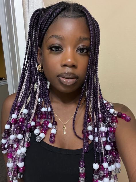 Purple And Silver Braids, Purple Peekaboo Braids With Beads, Black And Purple Braids With Beads, Purple Protective Styles, Braids With Purple Beads, Purple Braids With Beads, Blackgirls Hairstyle, Dope Hairstyles Black Women, Purple Braids For Black Women