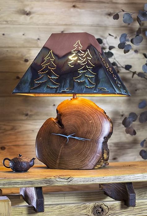 Amazon.com: Mesquite Lamp with Copper Shade - Turquoise Inlay 18" Total Height with Tree Rectangle Shade & : Tools & Home Improvement Copper Tree, Handcrafted Lamp, Driftwood Lamp, Base Lamp, Copper Lamps, Rustic Lamps, Handmade Lamps, Creative Lighting, Wood Lamps