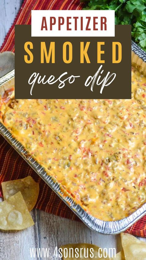 Camping Cheese Dip, Campfire Queso Dip, Grilled Queso Dip, Dip On The Grill, Queso On The Grill, Campfire Queso, Smoked Queso Dip, Sausage Queso, Smoked Queso