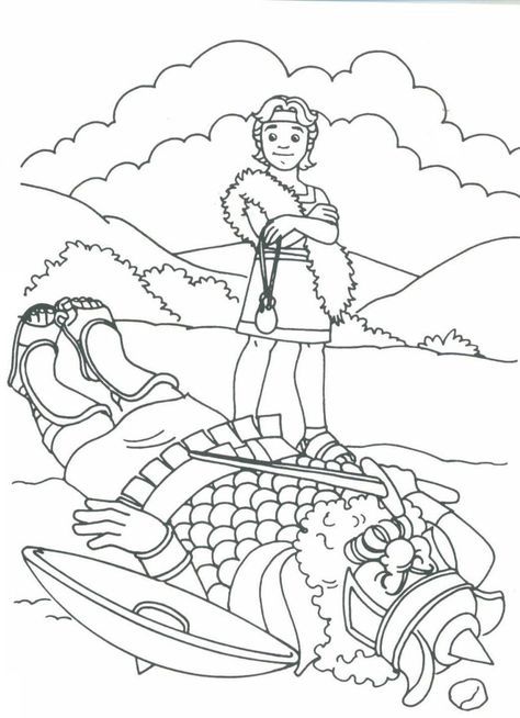 David y Goliat - hoja para colorear David And Goliath Coloring Page, David And Goliath Craft, David Bible, Sunday School Coloring Pages, Sunday School Crafts For Kids, Bible Printables, School Coloring Pages, David And Goliath, Bible Coloring Pages