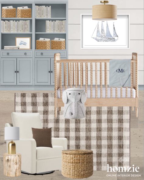 Light Blue Nursery Boy, Light Wood Crib, Coastal Nursery Boy, Homzie Designs, Baby Boy Nursery Room Design, Nursery 2024, Light Blue Nursery, Blue Boys Bedroom, Future Farmhouse