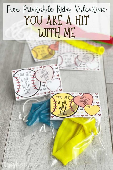 Share a sports themed Kids Valentine with these "You Are a Hit With Me" free printable notes paired with a baseball or softball treat. Baseball Valentines For Kids, Boy Activities, Candy Free Valentines, Kids Softball, Baseball Valentine, Printable Note Cards, Valentine Favors, Valentine Treat, Vday Gifts