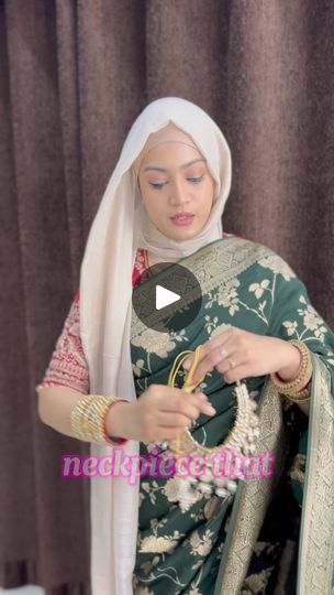 9.5K views · 426 reactions | The most requested hijab tutorial with necklace jewellery 

Saree Benarasi Kuthi
Blouse Drape & Design by Aliya
Jewellery Pearl Kingdom
Lens Siesta... | By Nermeen AhmedFacebook Saree With Pearl Jewellery, Saree With Hijab, Saree Drape, Jewellery Pearl, Designer Drapes, Saree Look, Hijab Tutorial, Pearl Jewelry, Jewelry Necklaces