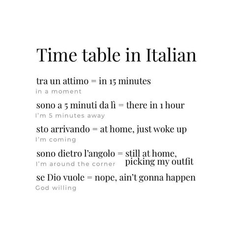 The Language Nerds decryption of the Italian expressions for managing time Learning Languages Tips, Italian Vocabulary, Italian Aesthetic, Italian Lessons, Italian Language Learning, Learn Italian, Italian Phrases, Time Table, Italian Quotes