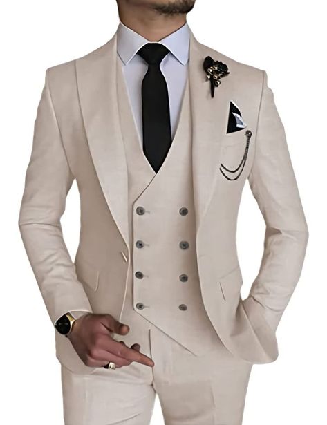 Men's 3 Piece Suit Slim Fit One Button Blazer Vest Trousers Formal Business Wedding Prom Suits Wedding Blazers, Mens 3 Piece Suits, Buckle Pants, Polo Shirts Men, Suits Clothing, Prom Suits, Men Formal, Wedding Suit, Peak Lapel