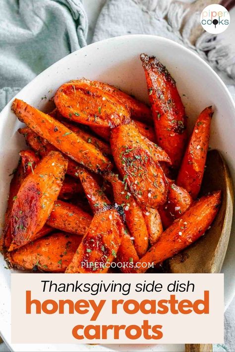 Give your Thanksgiving table a sweet and savory twist with these honey glazed carrots! This easy recipe transforms simple carrots into an irresistible side dish. Perfect as a Thanksgiving vegetable recipe, these oven roasted honey glazed carrots are a great way to add a touch of natural sweetness to your meal. Whether you call them honey roasted or honey glazed carrots, they’re a delicious and easy way to impress your guests this holiday! Carrot And Honey Recipe, Carrots Roasted In Oven, Roast Carrot Recipes, Honey Glaze Carrots, Oven Roasted Honey Glazed Carrots, Glazed Carrots Thanksgiving, Hot Honey Carrots Oven, Christmas Side Dishes Make Ahead, Steamed Carrots On Stove