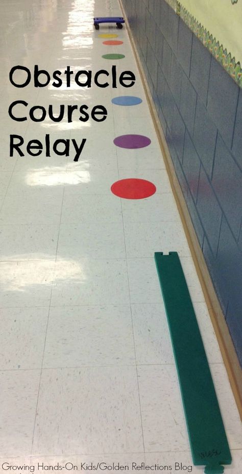 A really fun scooter board activity for kids, an obstacle course relay race. Pediatric Pt, Kids Obstacle Course, Vestibular System, Sensory Input, Pe Ideas, Pediatric Physical Therapy, Obstacle Courses, Motor Planning, Pediatric Occupational Therapy