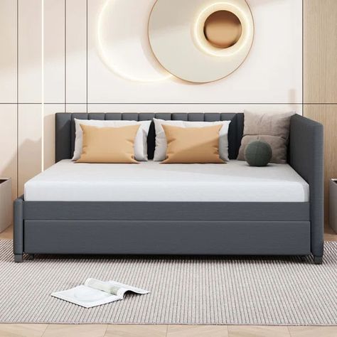 Caylani Upholstered Daybed with Trundle Trundle Sofa, Bed Frame No Box Spring, Full Size Daybed, Twin Daybed With Trundle, Sofa Bed Frame, Daybed Bedding, Quiet Evening, Modern Sofa Designs, Upholstered Daybed