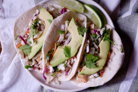 These Air Fryer Fish Tacos are a quick, easy, flavor-packed meal that's perfect for lunch or dinner! Air Fryer Fish Tacos, Air Fried Fish, Lime Aioli, Air Fryer Fish, Peach Salsa, Zucchini Salad, Peach Salad, Mini Tortillas, Zucchini Fries