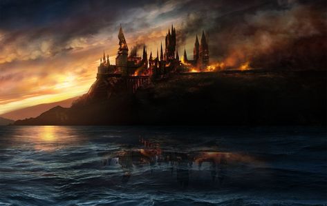 burning castle #Hogwarts #destruction #fire #castle fantasy art #sea #clouds #reflection Harry Potter and the Deathly Hallows #movies Harry Potter #720P #wallpaper #hdwallpaper #desktop Deathly Hallows Wallpaper, Harry Potter 4k, Harry Potter Pc, Harry Potter Iphone Wallpaper, Art Harry Potter, Harry Potter Iphone, Harry Potter Background, Wallpaper Homescreen, Gif Disney