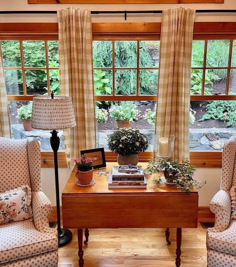 Cabinet Under Window, Kitchen Window Coverings, Window Living Room, Enclosed Porches, Country Cottage Style, Colonial Decor, Keeping Room, Colorado Homes, Living Room Windows