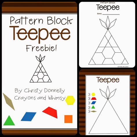 Pattern Block Teepee Crayons and Whimsy Freebie Native Americans Activities For Preschool, Native American Math Activities, Indian Craft Preschool, Kindergarten Native American Unit, Native American Math Activities For Preschool, Native American Kindergarten Activities, Native American Classroom Decor, Native American Activities For Preschool, Native American Preschool Activities