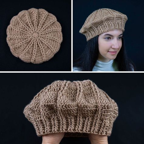 Crochet Beret Free Pattern, Crochet Baby Poncho, Crochet Summer Hats, Crochet Diy Tutorial, Crochet Purse Pattern Free, Crochet Gloves Pattern, Crochet Beret, Crochet Hat Free, Bonnet Crochet