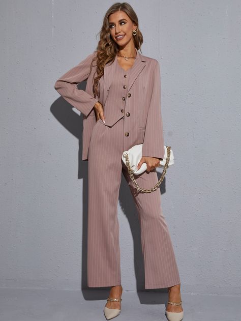 Dusty Rose Suit, Blazer Wide Leg Pants, Suit Set Women, Rosé Suit, Women Suits, Set Women, Suit Set, Wide Leg Trousers, Dusty Rose