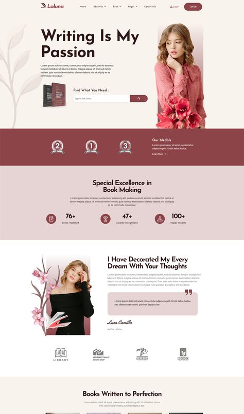 Book Author & Writer Elementor Template Kit Book Author Website Design, Book Website Design Inspiration, Author Website Design Inspiration, Writer Website Design, Content Writer Portfolio, Author Website Design, Copywriter Website, Writer Website, Elementor Templates