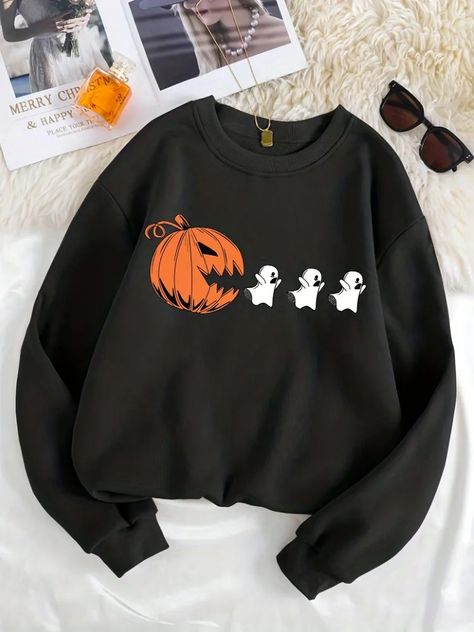 Temu | Explore the Latest Clothing, Beauty, Home, Jewelry & More Halloween Apparel, Pumpkin Outfit, Plus Size Halloween, Halloween Sweatshirt, Cricut Ideas, Halloween Pumpkin, Fall Wardrobe, Black Casual, Outfits Casuales