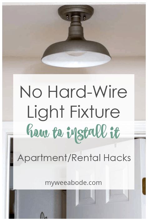 Installing a wireless ceiling light with a remote is easy, affordable, and versatile. Learn how to do the magic trick hack that lets you use any light fixture in any living space. #myweeabode #magiclight #wireliesslight #diyproject #diyhack Wireless Lighting Ceilings, Wireless Ceiling Light, Install Ceiling Light, Rental Hacks, Wire Light Fixture, Lighting Hacks, Do It Yourself Decoration, Apartment Lighting, Wireless Lights