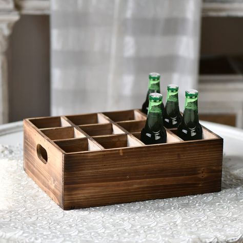 PRICES MAY VARY. [RUSTIC WOOD CRATE FOR CRAFTS] Farmhouse brown wooden crate style beverage carrier server caddy with handles for storing, carrying, and serving 12 oz bottled beverages. Sturdy wooden side handles allow you to easily carry this wood crate box to wherever you need it. [STURDY AND CONVENIENT] Bring new life to your living room, bedroom, bathroom, entryway, dining room, or any part of your home with this simple but transformative wood crates for display rustic. Use this beautiful ac Wooden Wine Crates, Wooden Storage Crates, Rustic Wood Box, Beer Storage, Beer Holder, Drink Carrier, Beer Wood, Storage Crate, Wine Rack Storage