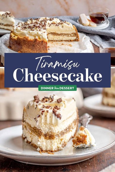 Tiramisu Cheesecake combines all the delicious layers of classic tiramisu with a rich, creamy cheesecake. A decadent dessert for holidays! Tiramisu Cheesecake Recipe, Holiday Cheesecake Recipes, Classic Tiramisu Recipe, Holiday Cheesecake, Classic Tiramisu, Tiramisu Cheesecake, Dessert Cookbooks, Homemade Sweets, Best Sweets