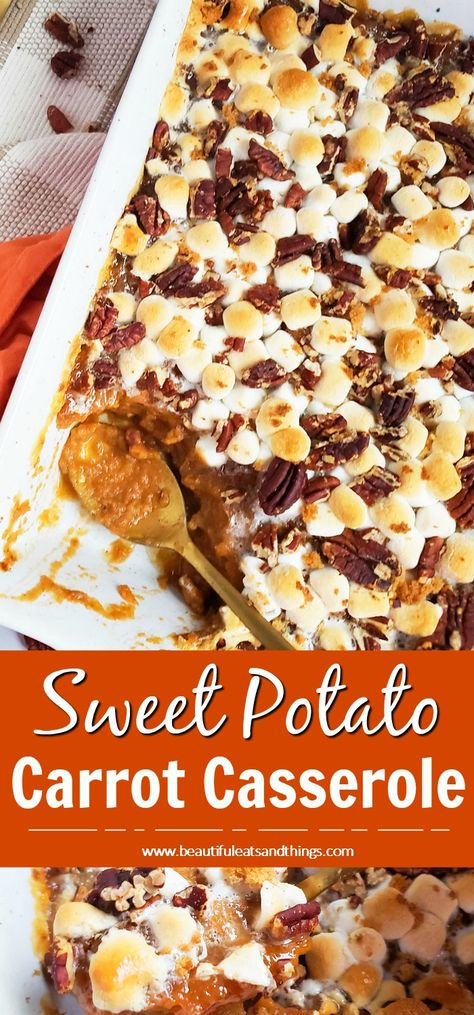 This year, I decided to bring this delicious Easy Sweet Potato Carrot Casserole to our Thanksgiving Dinner. Made with @GloryFoods Honey Carrots and @brucesyams. #ad. #thanksgiving #sweetpotatocasserole #thanksgivingrecipes Southern Pecan Sweet Potato Casserole, Candied Yams With Marshmallows Pecans, Sweet Potato Casserole For A Crowd, Yams Recipe Candied With Pecans, Yams With Marshmallows And Pecans, Sweet Potato Casserole No Pecans, Candied Yam Casserole, Candied Yams Casserole, Candied Yams With Pecans