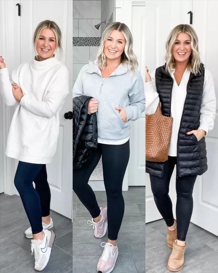 Neutral Athleisure, Long Puffer Vest, Scuba Sweater, White Tunic Sweater, Scuba Sweatshirt, Lululemon Sweatshirt, Long Outfit, Lululemon Scuba Hoodie, Scuba Hoodie