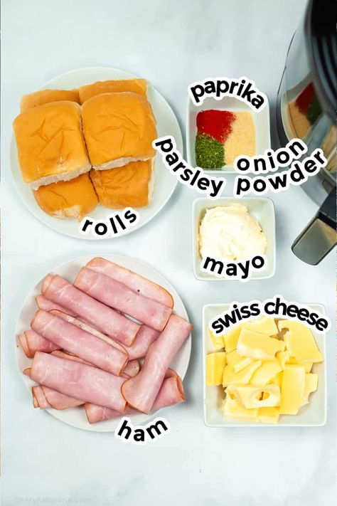 Easy Ham And Cheese Sliders, Hawaiian Ham And Cheese Sliders, Turkey Burger Sliders, Hawaiian Buns, Ham Cheese Sliders, Ham Sliders, Ham And Cheese Sliders, New Air Fryer Recipes, Kids Plate