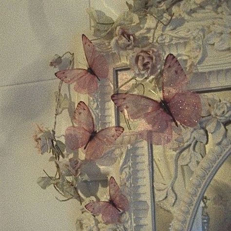 Butterflies, Flowers, Wall, Pink, White