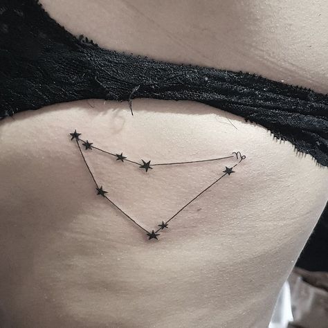 Capricorn Hip Tattoo, Simple Tattoos Capricorn, Capricorn Zodiac Constellation Tattoo, Delicate Capricorn Tattoo, Capricorn Star Constellation Tattoo, Capricorn Constalation Tatoos, Capricorn Constellation Tattoo, Capricorn Tattoos, Small Tattoos Ideas