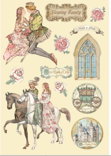 Sleeping Beauty Prince, Shabby Chic Crafts, Wooden Shapes, Fairytale Art, Crafting Paper, Book Inspiration, Beauty Collection, Rice Paper, Scrapbooking Projects