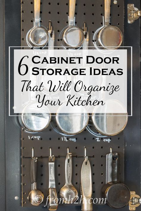 6 Cabinet Door Storage Ideas That Will Organize Your Kitchen | Need to organize your kitchen but don't have a lot of extra space? Try our cabinet door storage ideas to use the wasted space behind your doors. Bathroom Door Storage Ideas, Cabinet Door Storage Ideas, Kitchen Cabinet Door Storage, Bathroom Door Storage, Door Storage Ideas, Tool Storage Garage, Office Organization Desk, Inside Kitchen Cabinets, Cabinet Door Ideas