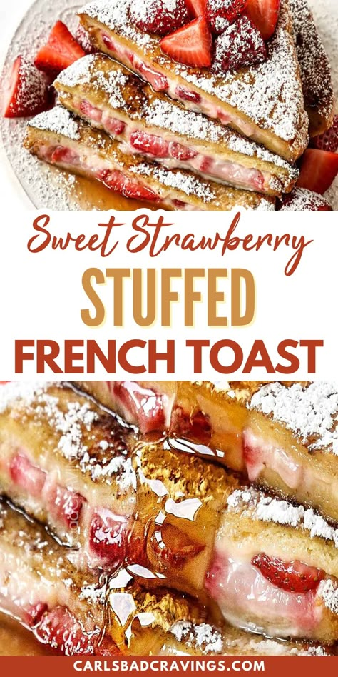 Challah Bread French Toast, Strawberry Stuffed French Toast, French Toast Stuffed, Bread French Toast, Strawberry French Toast, Stuffed French Toast, Breakfast Recipes Sweet, Challah Bread, Dinner Appetizers