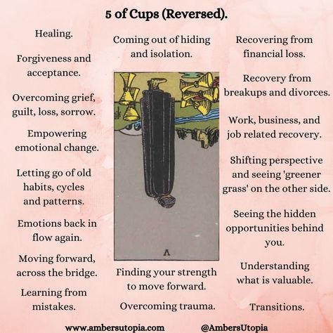 A description and list of what the 5 of Cups means within the Tarot deck, from the suit of cups.

#tarot #5ofcups #suitofcups 5 Of Cups Reversed Tarot Meaning, Five Of Cups Reversed Tarot Meaning, 5 Cups Tarot Meaning, Suit Of Cups Tarot Meaning, 5 Of Cups Reversed, 5 Of Cups Tarot Meaning, Five Of Cups Tarot Meaning, Five Of Cups Reversed, 5 Of Cups Tarot