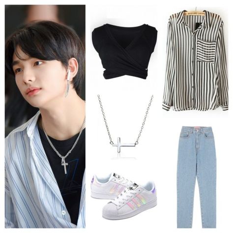 Hyunjin Outfits Casual, K Pop Fashion Inspired Outfits, Skz Outfits Inspired, Hyunjin Outfit, Estilo Vans, Stray Kids Fashion, Korean Fashion Kpop Inspired Outfits, Stray Kids Outfits, Ideas De Outfits