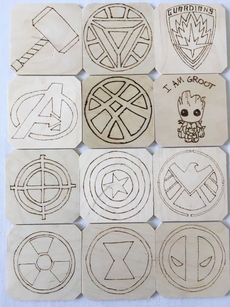 Marvel Wood Projects, Marvel Diy, Guardians Of The Galaxy, Marvel Avengers, Deadpool, Wood Projects, Avengers, Graffiti, Coasters