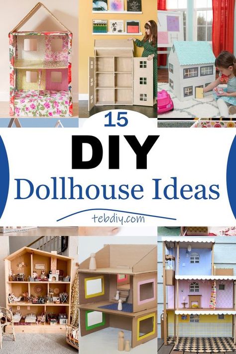 These 20 cute DIY dollhouse ideas are perfect for kids who love crafts, sewing and creating their own mini world.​ Dollhouse Diy Build, Diy Barbie Dollhouse, Easy Diy Miniatures, Homemade Barbie House, Fun Indoor Activities For Kids, Homemade Dollhouse, Monster High House, Barbie Houses, Cardboard Houses