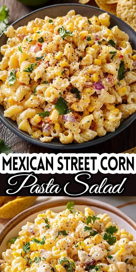 Your new favorite salad has arrived! 🌶️ This Mexican Street Corn Pasta Salad combines fresh ingredients with creamy cheese, pasta, and a hint of spice. Perfect for any meal or BBQ side! 🥙✨ #PastaSalad #MexicanRecipes #FoodieFav #StreetCornSalad #EasyRecipes Easy Mexican Street Corn Pasta Salad, Yummy Pasta Salad Recipes, Carribean Pasta Salad, Fun Pasta Salad Recipes, Mexican Street Corn Pasta Salad Recipe, Mexican Street Corn Salad Pasta, Mexican Corn Pasta Salad, Pasta Corn Salad, Ranch Taco Pasta Salad