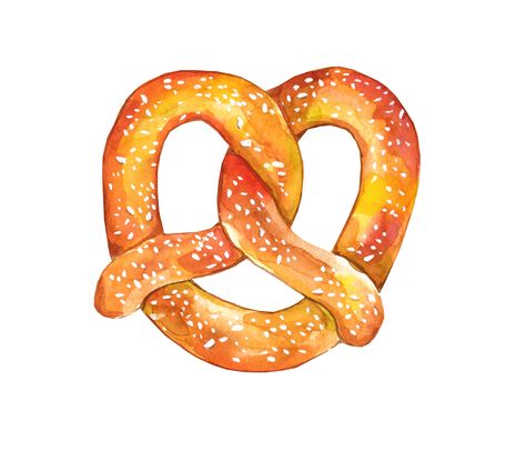 Soft Pretzel Tattoo, Pretzel Painting, Pretzel Watercolor, Pretzel Drawing, Pretzel Illustration, Pretzel Tattoo, Pretzel Day, Christmas Pretzels, Pretzel Dough