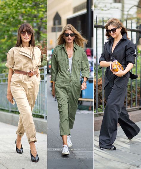 boiler-suits-trend-street-style-nyfw-ss16 Style A Boiler Suit, Navy Boiler Suit Outfit, How To Style Boiler Suit, Boilersuit Styling, Boilersuit Outfit Street Styles, Boiler Suit Outfit Winter, Black Boiler Suit Outfit, Boiler Suit Street Style, Boilersuit Outfit