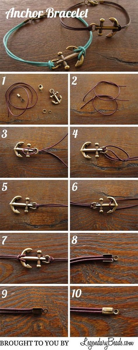 Looking for a fun and easy craft to make? Try one of these 16 best and easy diy bracelet crafts. Most require only a few products, beads, wire, safety pins, ect. They are perfect to pass the time, sell, or give as gifts. Diy Jewelry To Sell, Diy Bracelets Tutorials, Diy Bracelets Easy, Anchor Bracelet, Bracelet Diy, Diy Schmuck, Bracelet Crafts, Bracelet Tutorial, Beading Tutorials