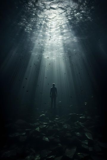 Premium Photo | Underwater Mystery in the Ocean Depths Thalassophobia Aesthetic, Deep Sea Aesthetic, Underwater Dark, Creepy Ocean, Water Explosion, Scary Ocean, Underwater Photoshoot, Sea Texture, Ocean Texture