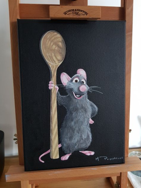 Ratatouille Painting Canvas, Ratatouille Disney Painting, Acrylic Disney Paintings, Disney Movie Paintings, Up Painting Disney, Pixar Paintings, Disney Acrylic Painting Easy, Disney Painting Ideas On Canvas, Ratatouille Painting