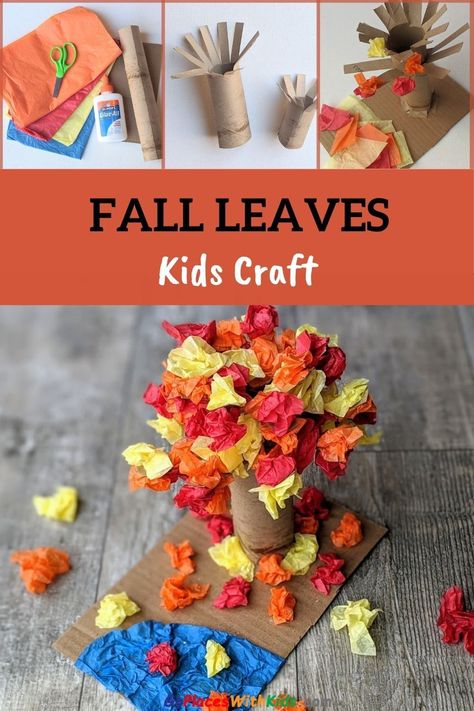 Use tissue paper and a paper towel roll to make a vibrant tree of fall leaves! This craft is easy to make and great for kids of all ages. Craft Paper Wrapping Ideas, Leaf Art For Kids, Fall Leaves Craft, Activities Coordinator, November Preschool Activities, Tissue Paper Trees, November Preschool, Forest Morning, Leaves Craft