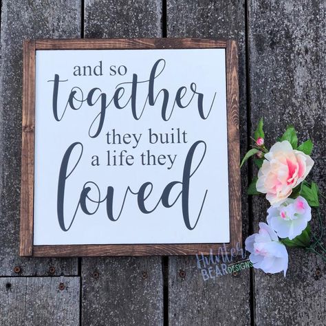 Wedding Gift and so together they built a life they | Etsy Wedding Quilt Ideas, Frame Sign, Spooky Stuff, Laser Engraved Ideas, Wedding Quilt, Cream Paint, Painted Background, Master Decor, Dark Walnut Stain