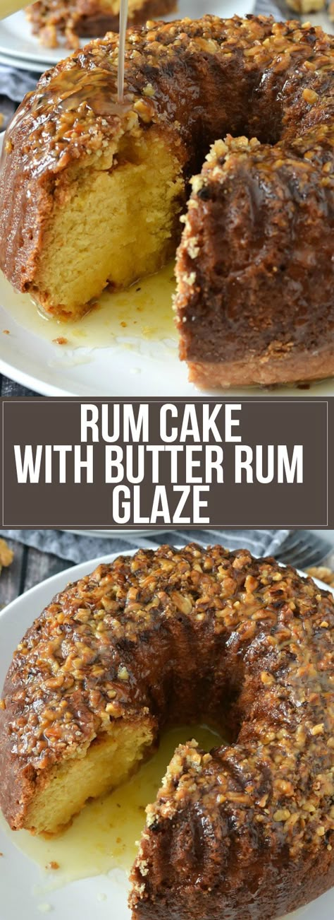 Rum Cake with Butter Rum Glaze | Mother Thyme Rum Glaze Recipe, Rum Cakes, Rum Cake Recipe, Butter Rum, Weight Watcher Desserts, Butter Glaze, Glaze Cake, Coconut Dessert, Brownie Desserts