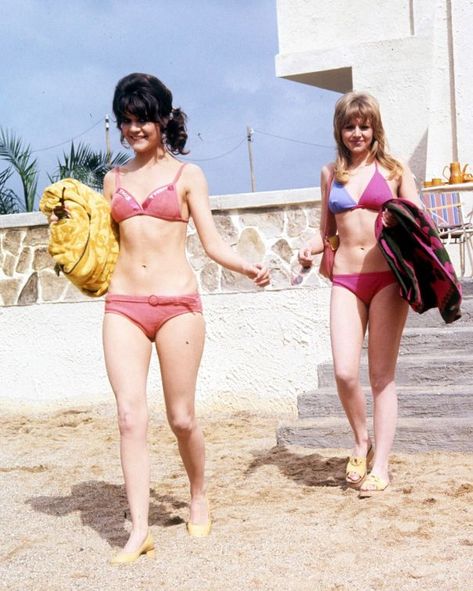 Sally Geeson and Carol Hawkins in Carry On Abroad. Carol Hawkins, Sally Geeson, Judy Geeson, 1950s Hollywood, Jacqueline Bisset, Fifties Fashion, Vintage Swimsuit, Sixties Fashion, French Actress