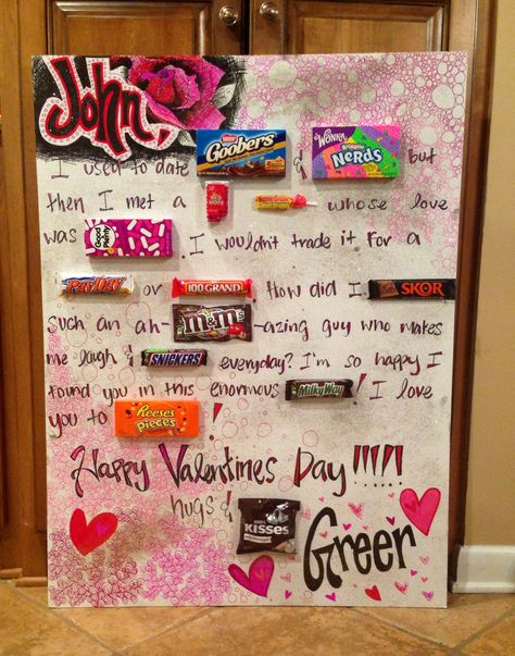 Made this for my boyfriend for valentines day 2014! It reads: "John, I used to date Goober and Nerds but then I met a Red Hot Sugar Daddy whose love was Good and Plenty. I wouldn't trade it for a Payday or 100 Grand. How did I Skor such and ah-M&M's-axing guy who makes me laugh and Snicker everyday? I'm so glad I found you in this enormous Milky Way! I love you to Reese's Pieces! Happy Valentines Day! Hugs and Hershey's Kisses! Greer" Valentines Tumblr, Boyfriend Ideas, Reese's Pieces, Quotes Family, Hershey's Kisses, Pinterest Crafts, Valentine Dinner, Couple Things, Valentine Quotes